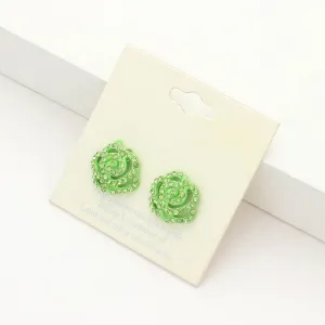 Small Green Crystal Flower Stud Earrings | Green Earrings for Little Girls |  133616