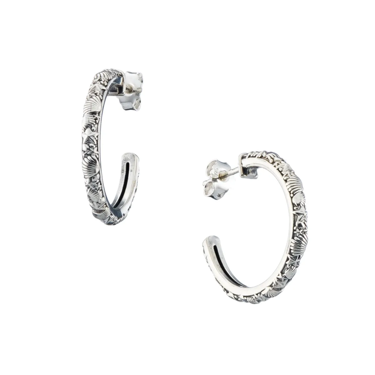 Small Hoop Silver Shells And Starfish Earrings