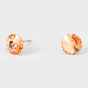 Small Peach Round Crystal Stud Earrings | 8 mm | 123241