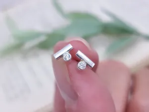 Small Sterling Bar and Swarovski Crystal Stud Earrings