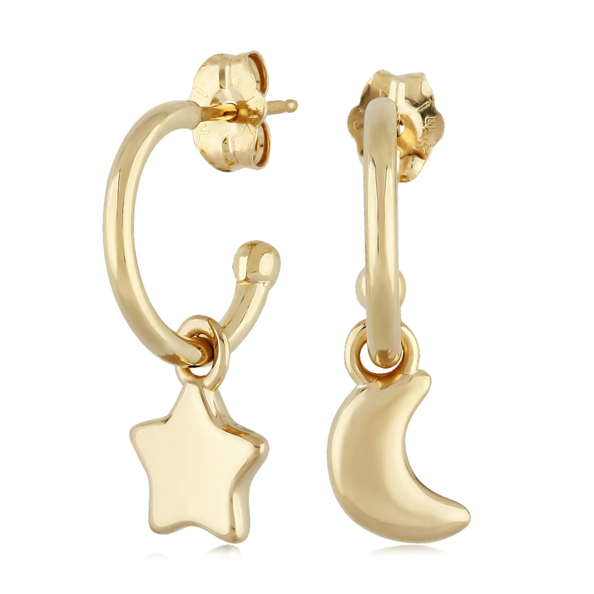 Small Tube Hoop Earring with Moon and Star