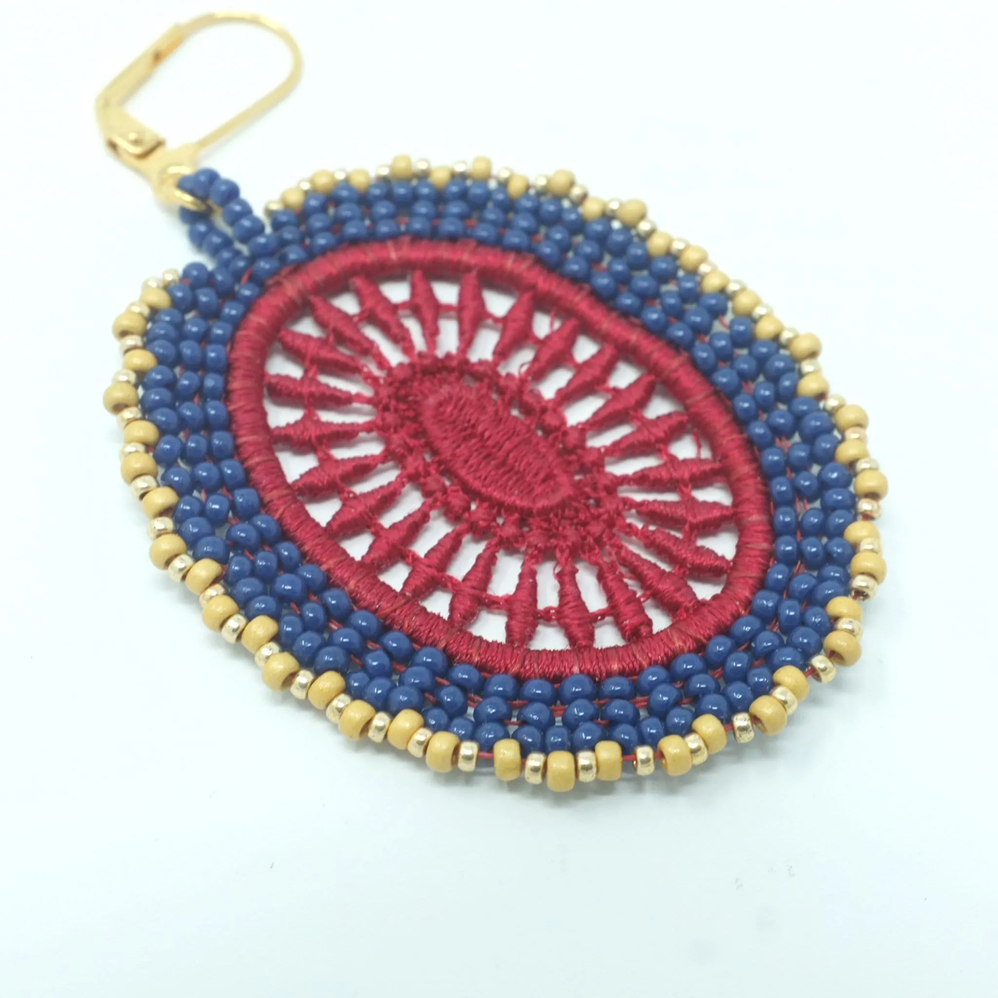Solana Lace Drop Earrings in Red and Royal Blue