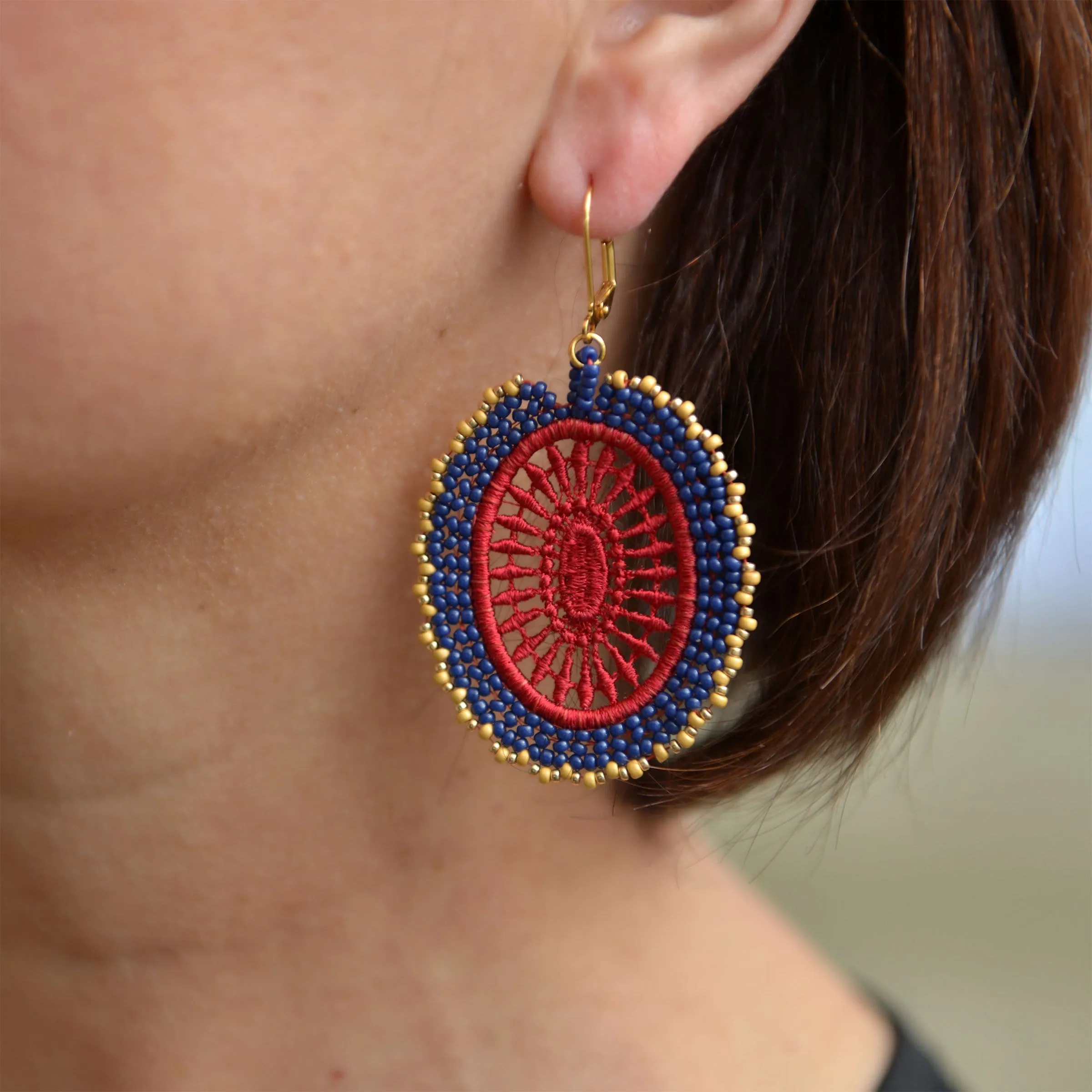 Solana Lace Drop Earrings in Red and Royal Blue