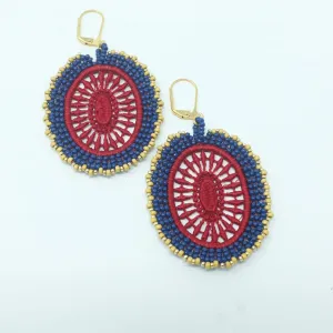 Solana Lace Drop Earrings in Red and Royal Blue