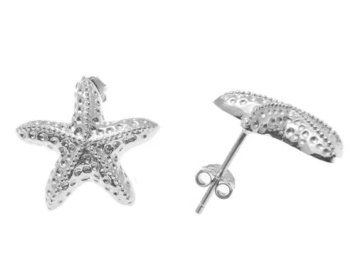 SOLID 925 STERLING SILVER RHODIUM HAWAIIAN SEA STARFISH STUD POST EARRINGS 15MM