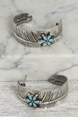 Sophia collection Western Floral Stone Feather Hoop Earrings