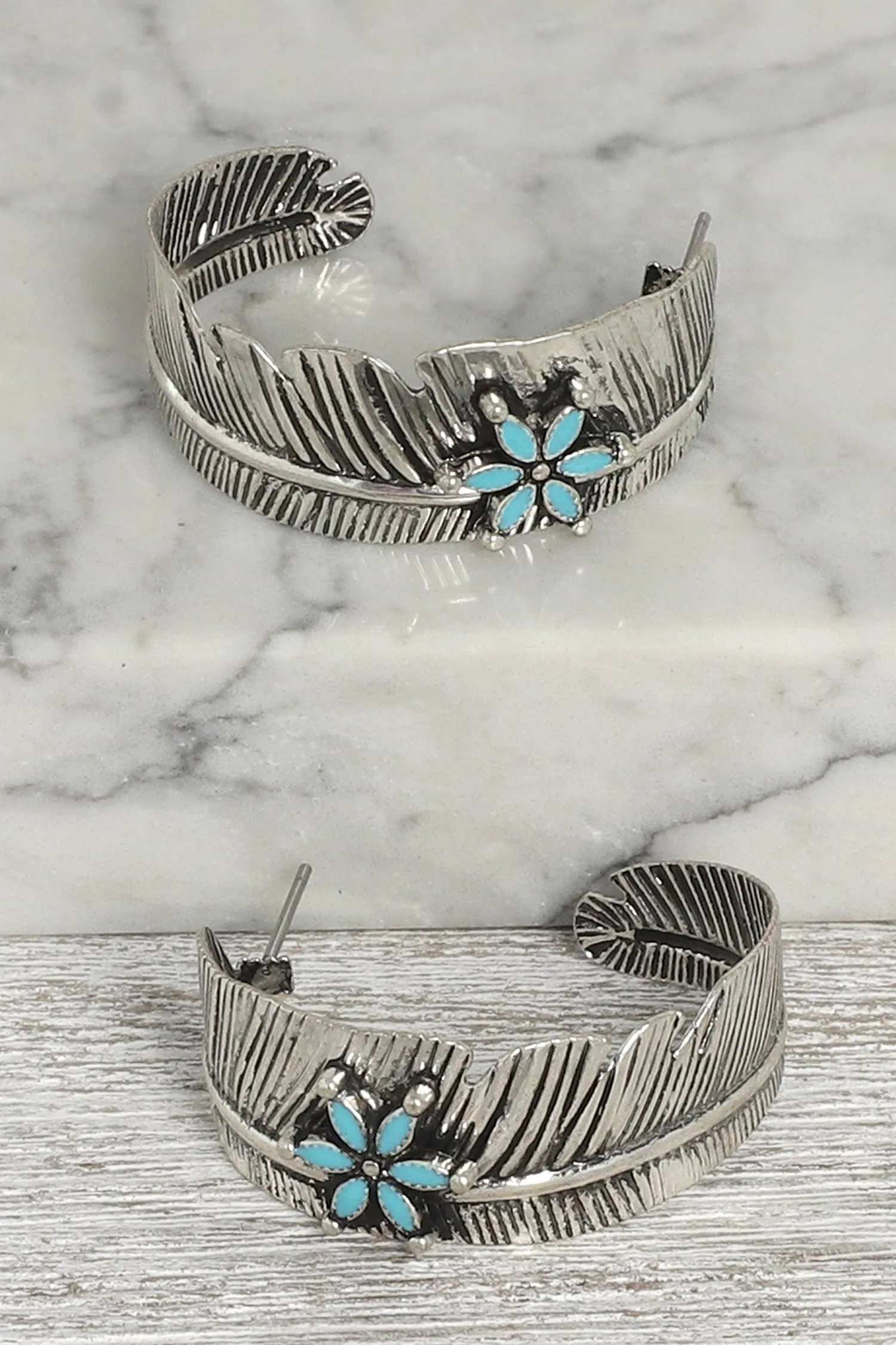 Sophia collection Western Floral Stone Feather Hoop Earrings