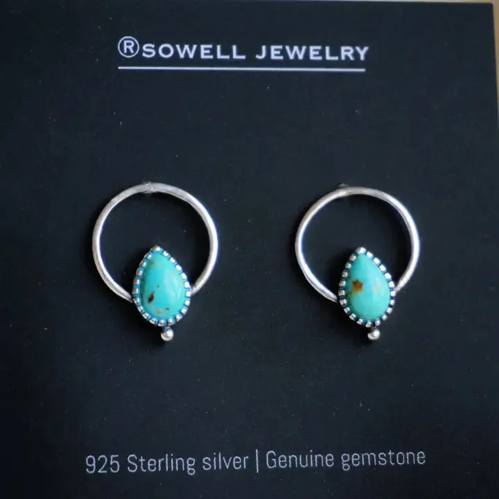 Sowell Jewelry Vale Turquoise Sterling Silver Hoop Earrings E2264