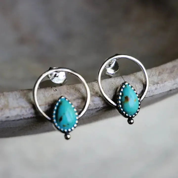 Sowell Jewelry Vale Turquoise Sterling Silver Hoop Earrings E2264