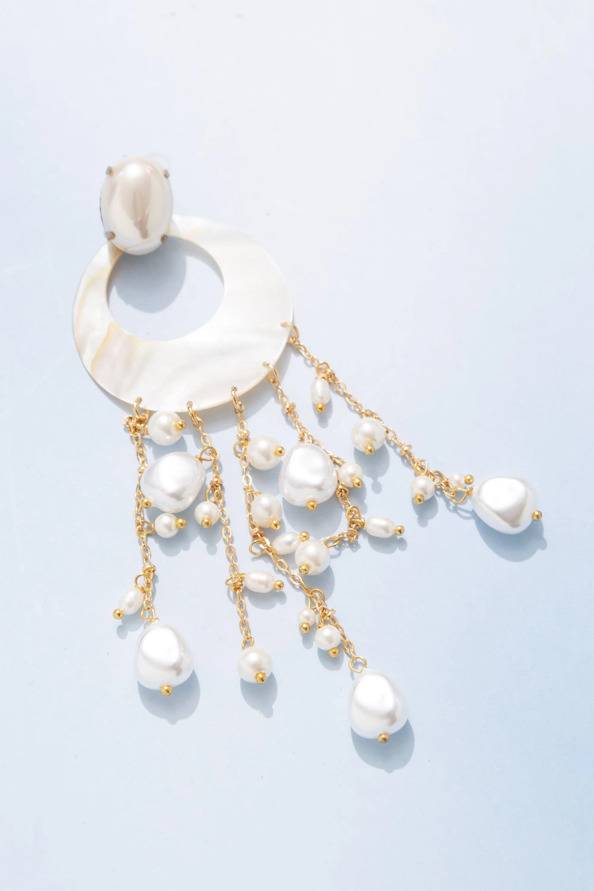 Sphere Shell Pearl Waterfall Earrings