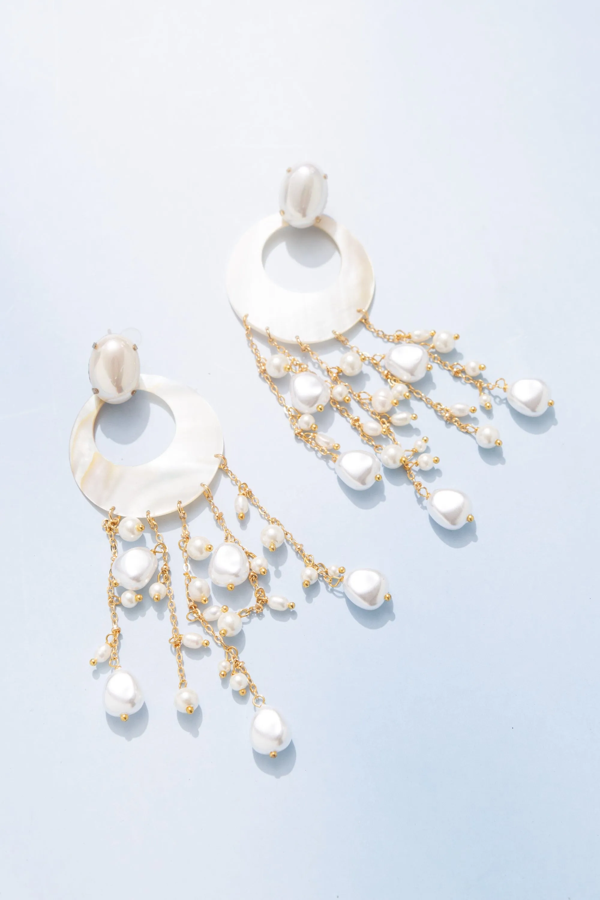 Sphere Shell Pearl Waterfall Earrings