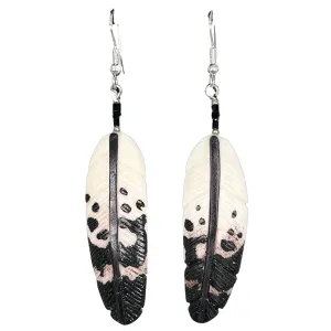 Spotted Eagle Feather - Carved Bone Earrings