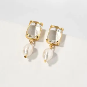 Square Gemstone And Pearl Earrings