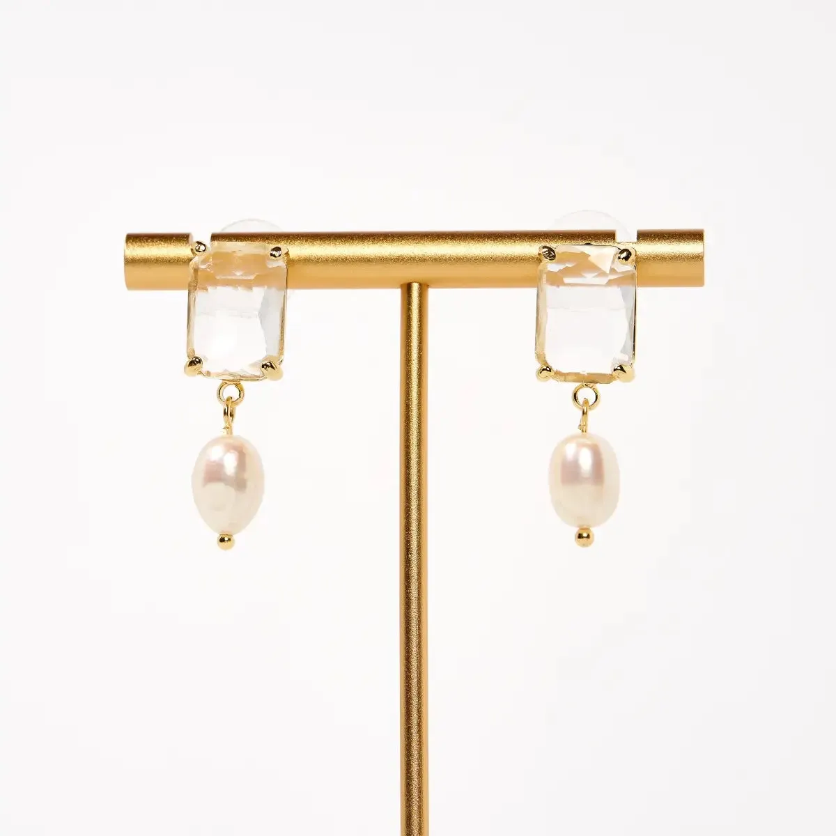 Square Gemstone And Pearl Earrings