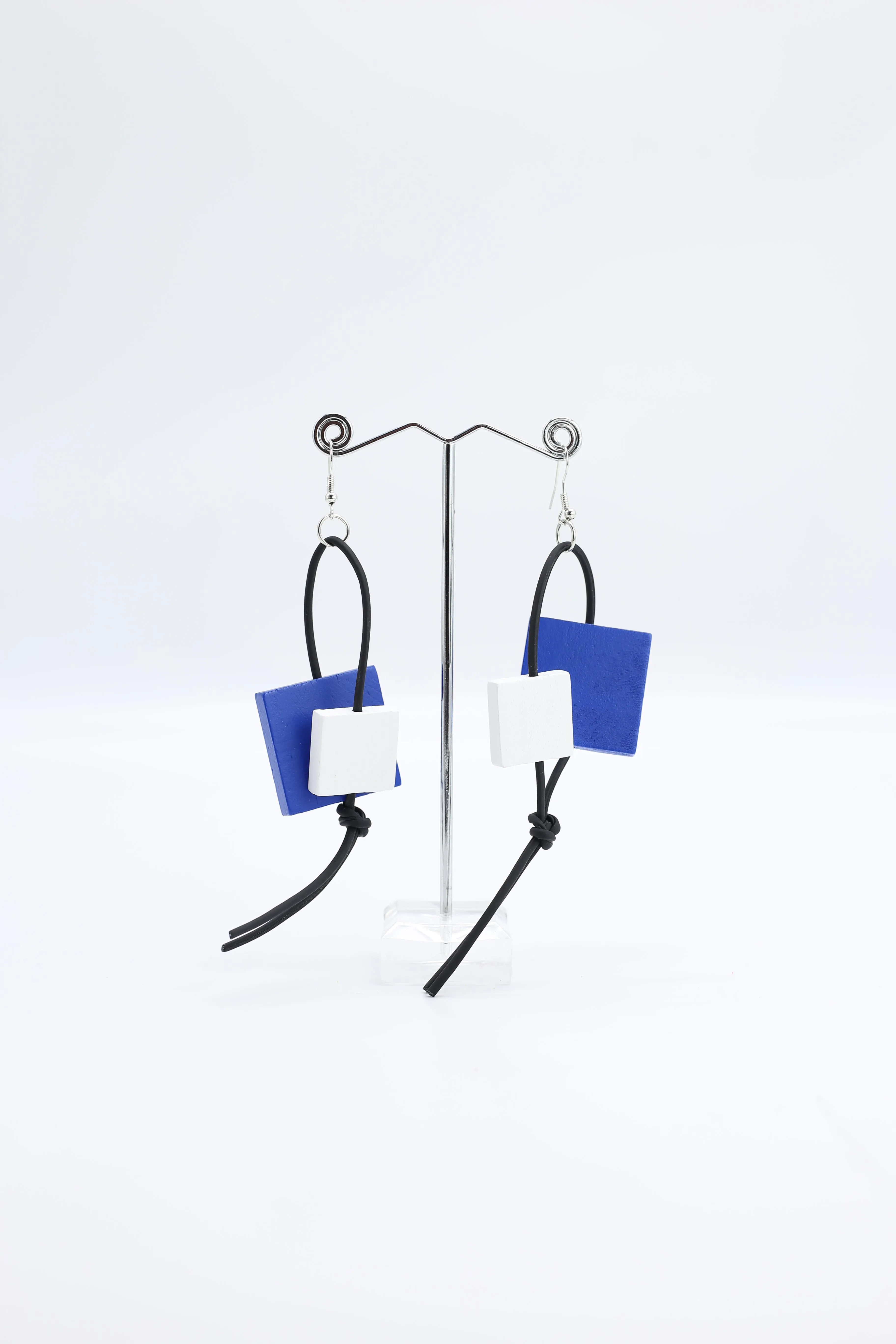 Squares on Leatherette Loop Earrings - Duo