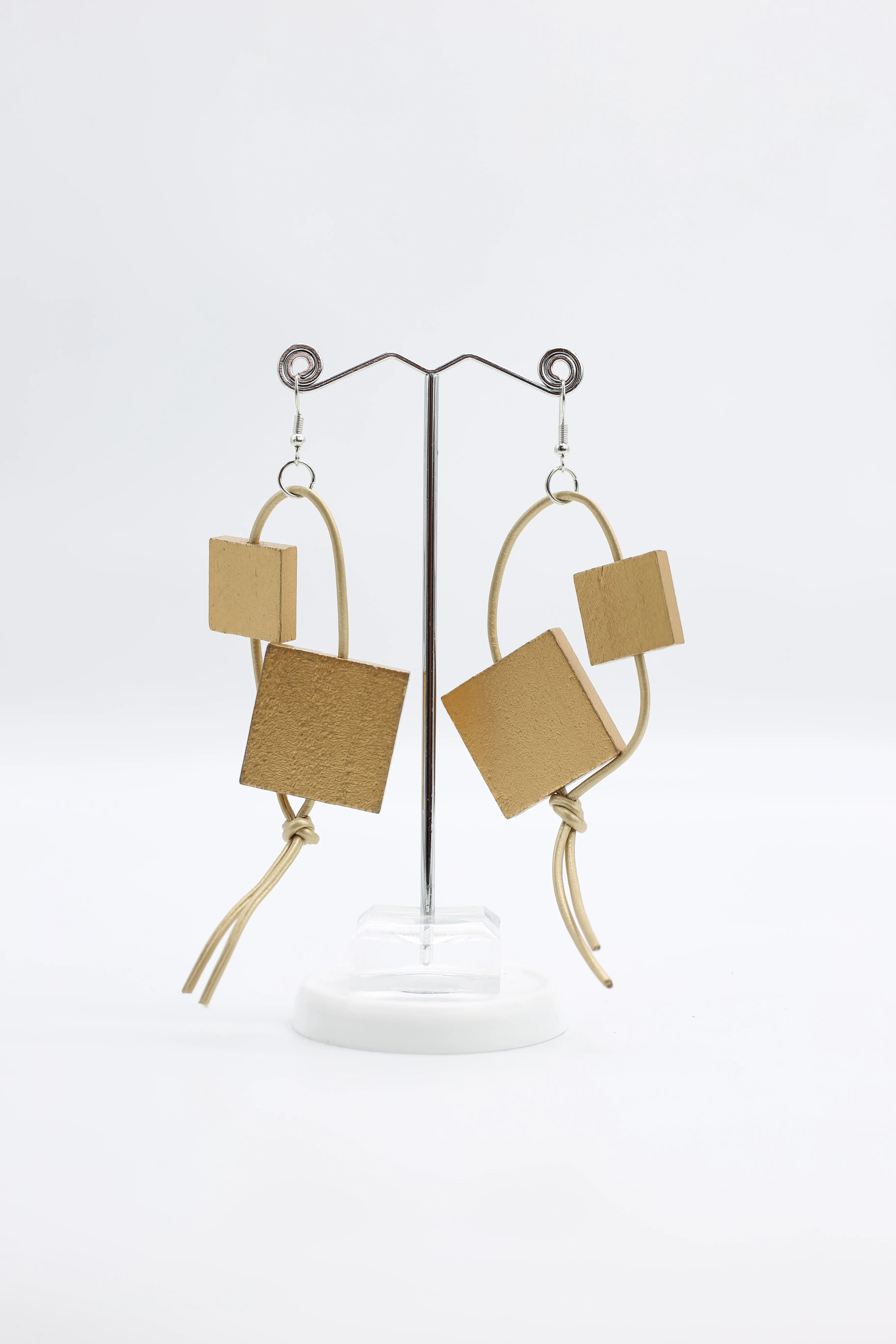 Squares on Leatherette Loop Earrings - Duo