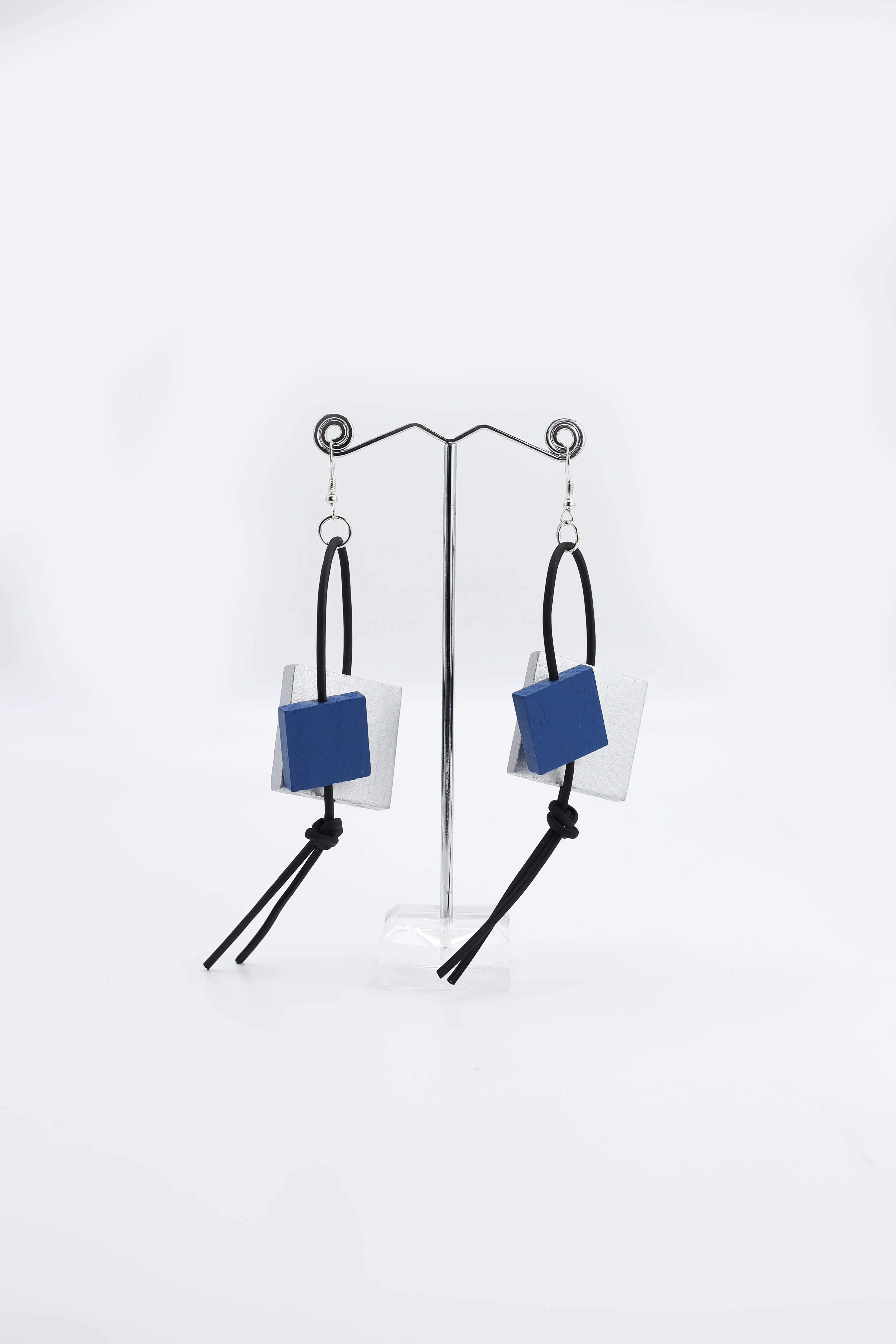 Squares on Leatherette Loop Earrings - Duo