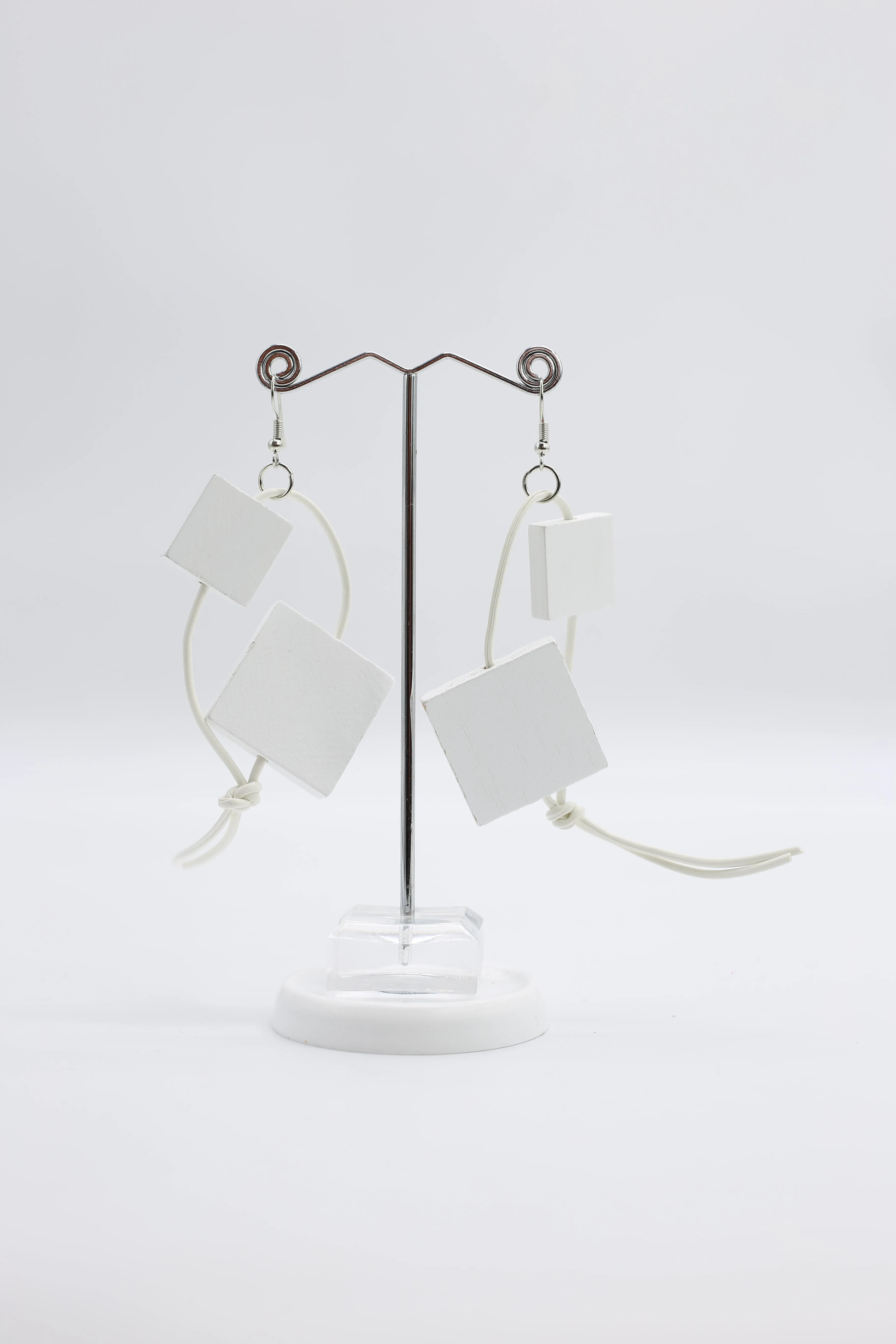 Squares on Leatherette Loop Earrings - Duo