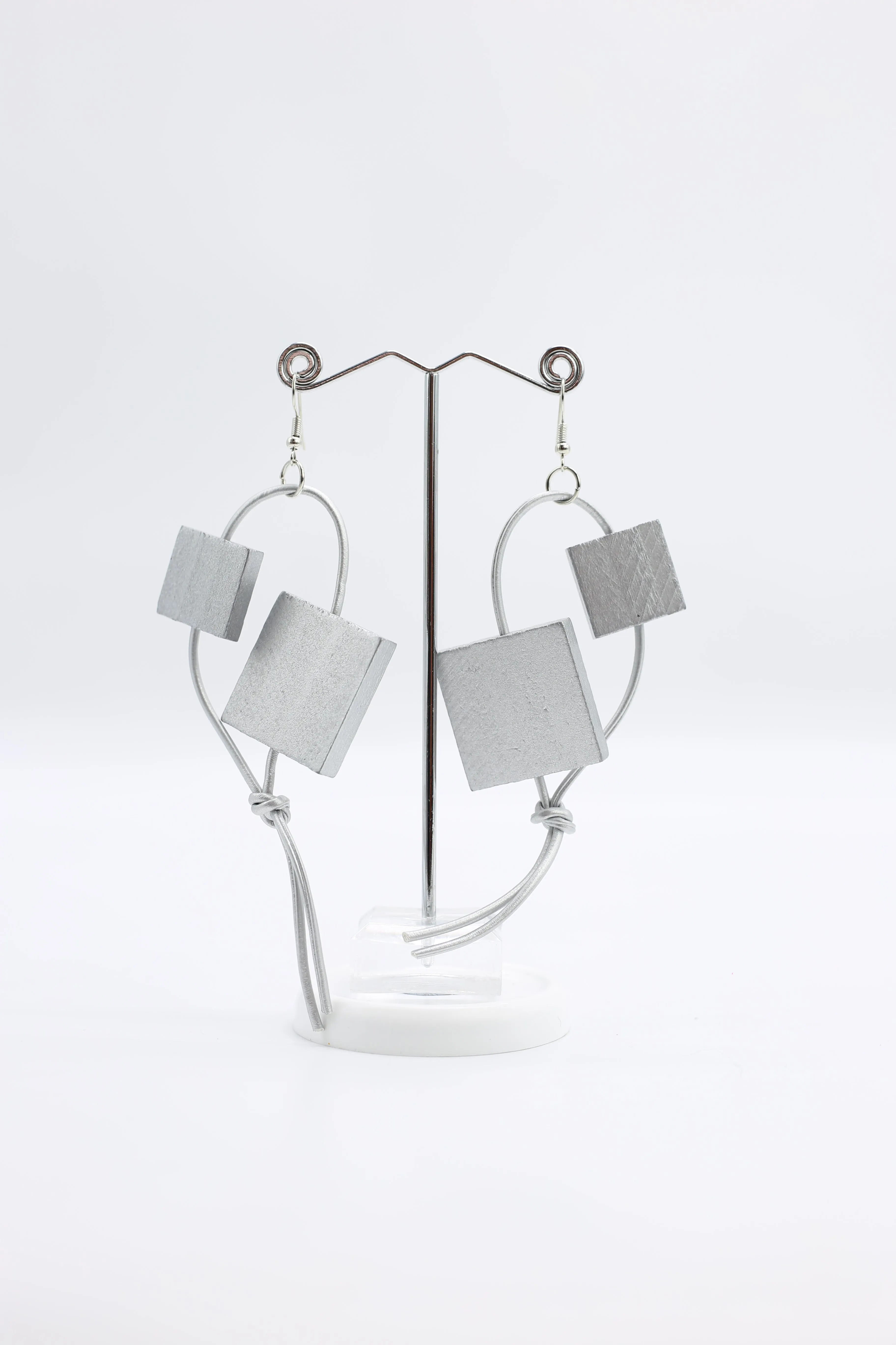 Squares on Leatherette Loop Earrings - Duo