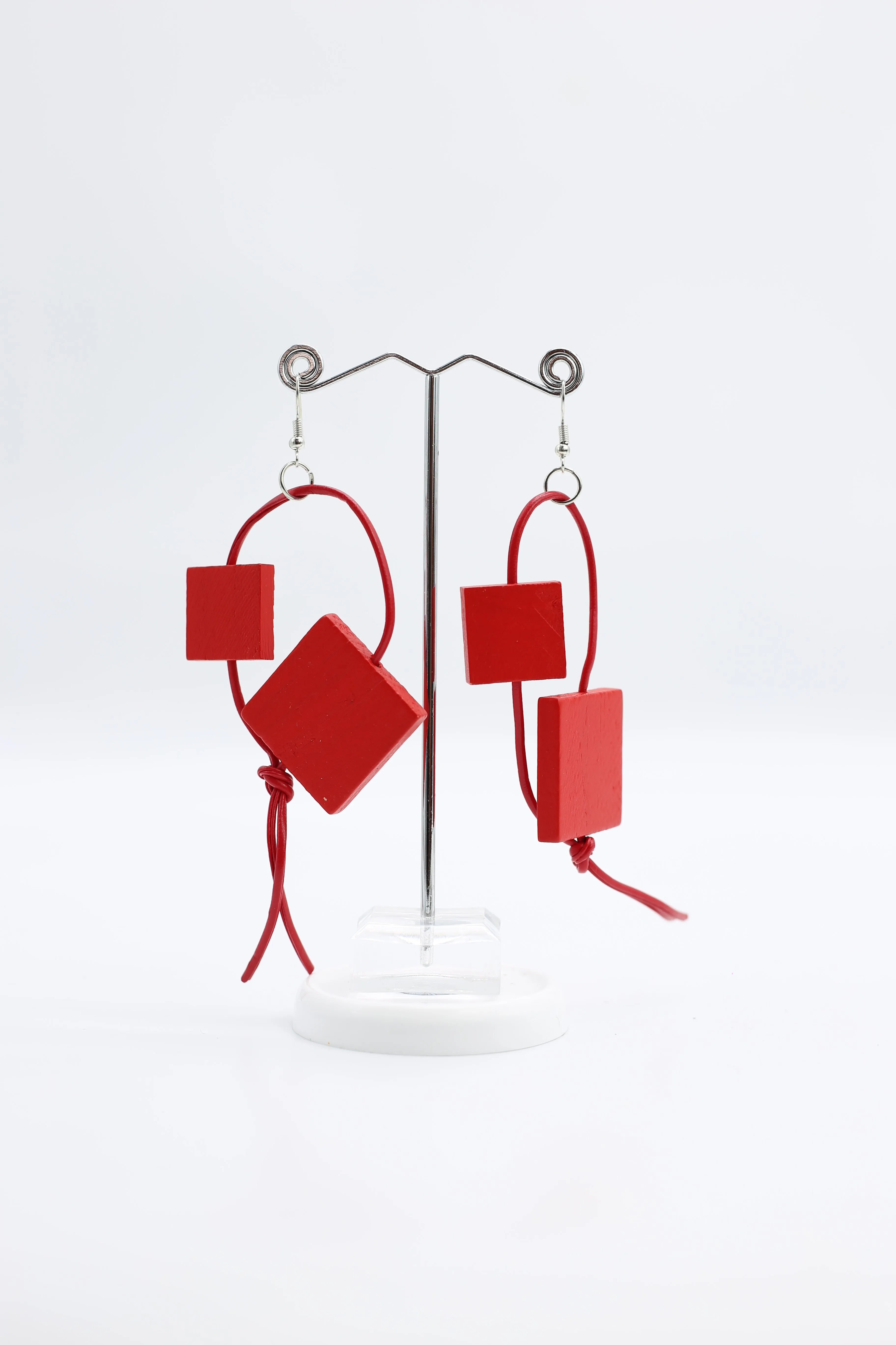 Squares on Leatherette Loop Earrings - Duo