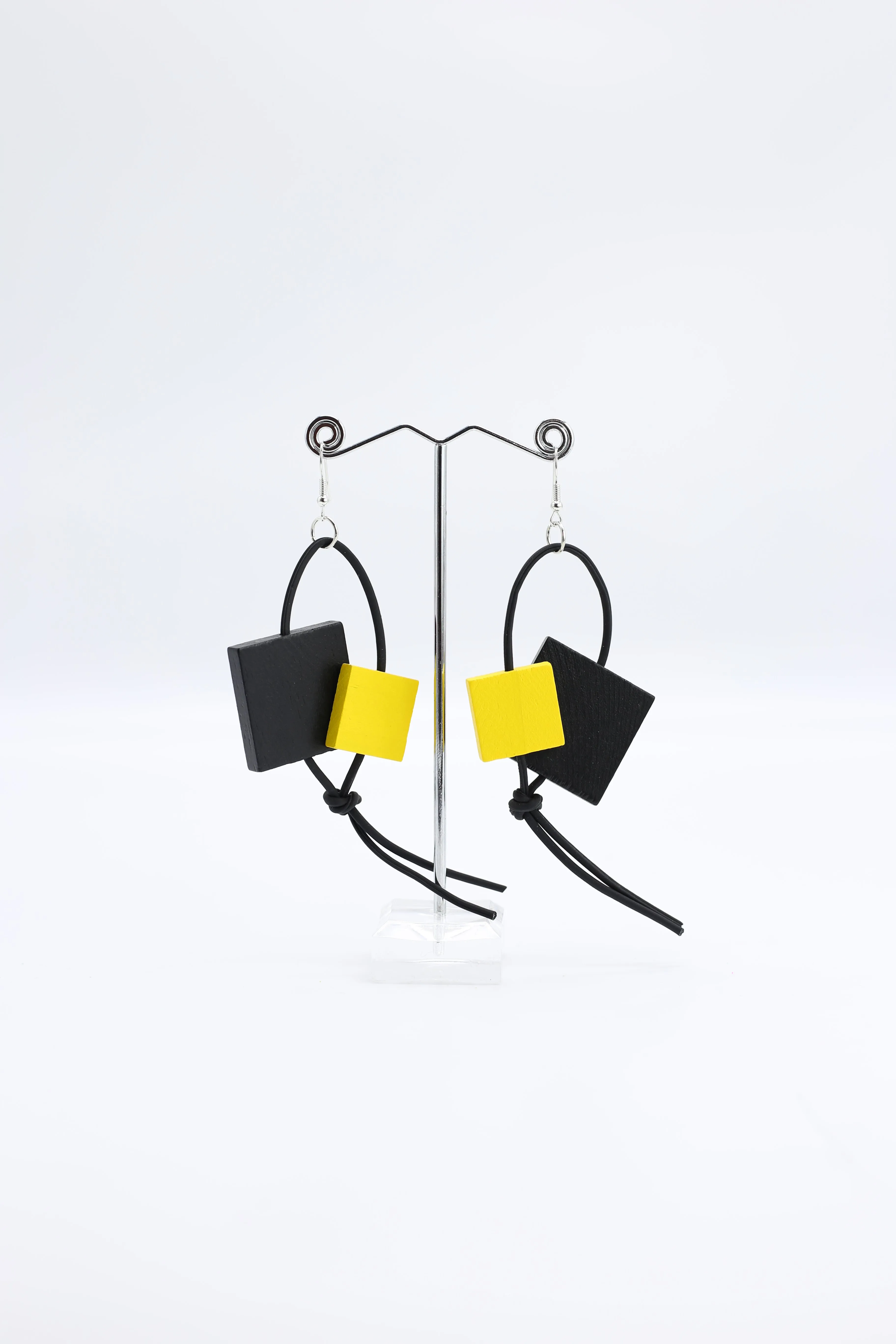 Squares on Leatherette Loop Earrings - Duo