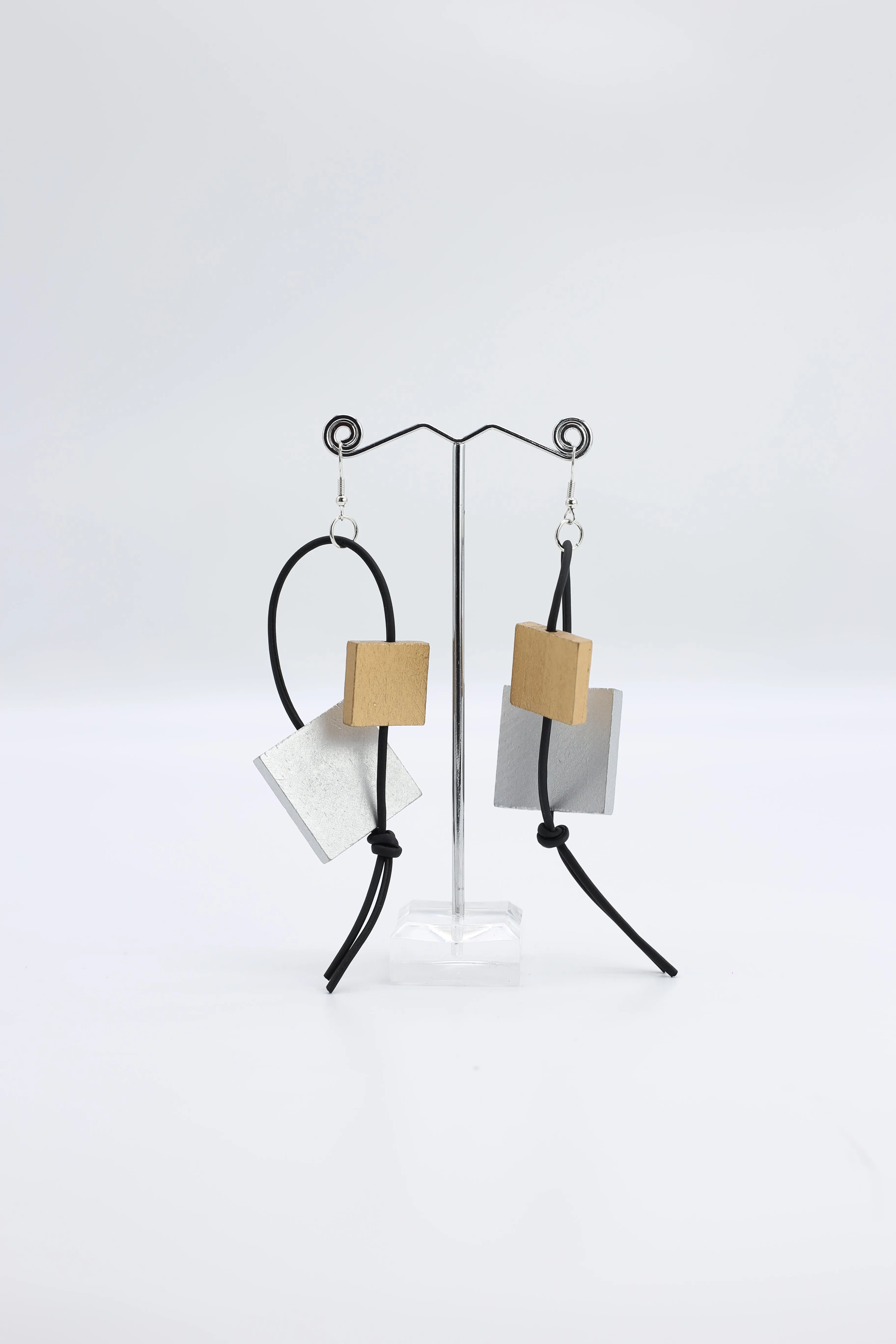 Squares on Leatherette Loop Earrings - Duo