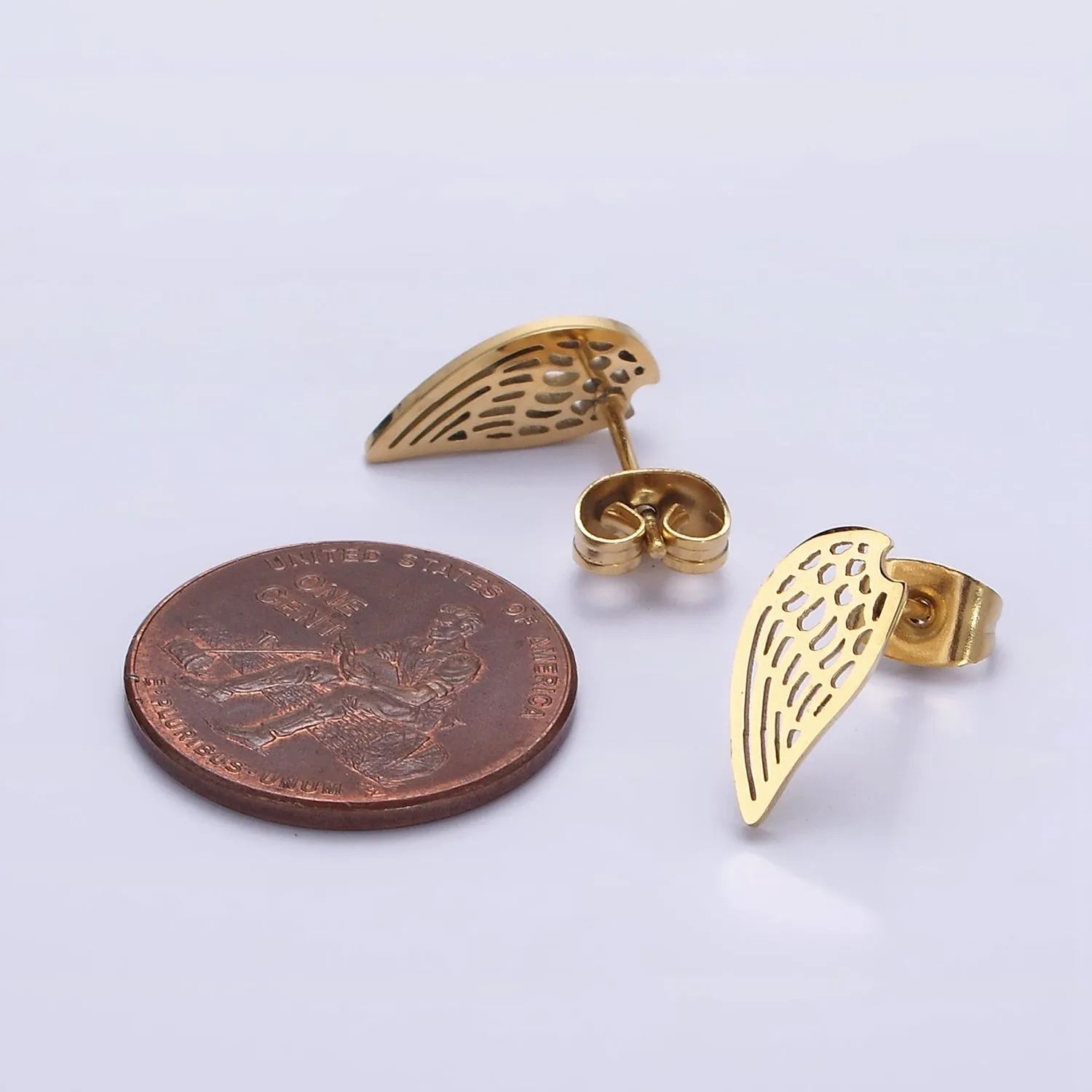 Stainless Steel 5.5mm Open Feather Wings Stud Earrings Set | AE715
