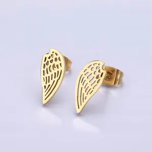 Stainless Steel 5.5mm Open Feather Wings Stud Earrings Set | AE715