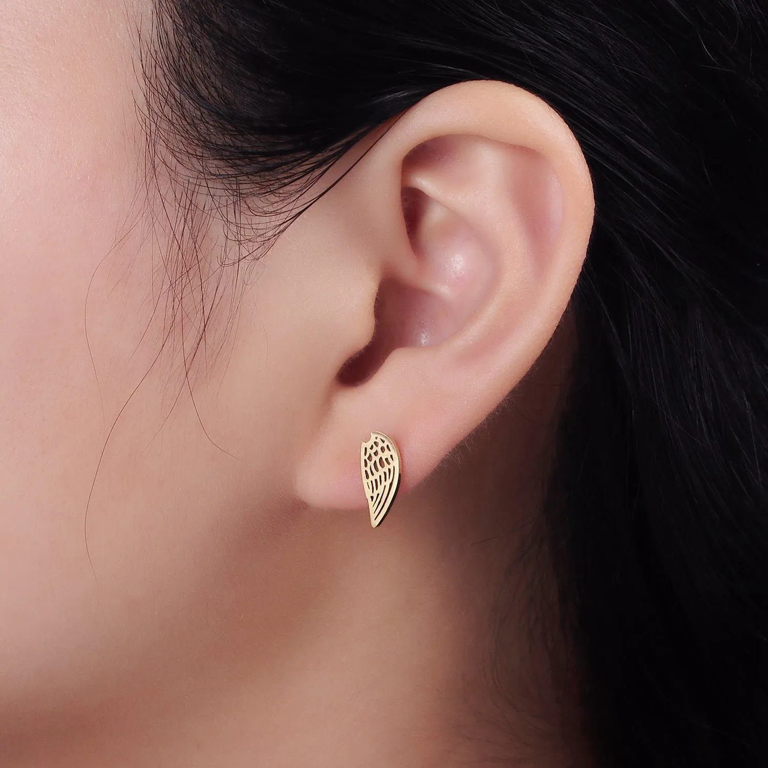 Stainless Steel 5.5mm Open Feather Wings Stud Earrings Set | AE715