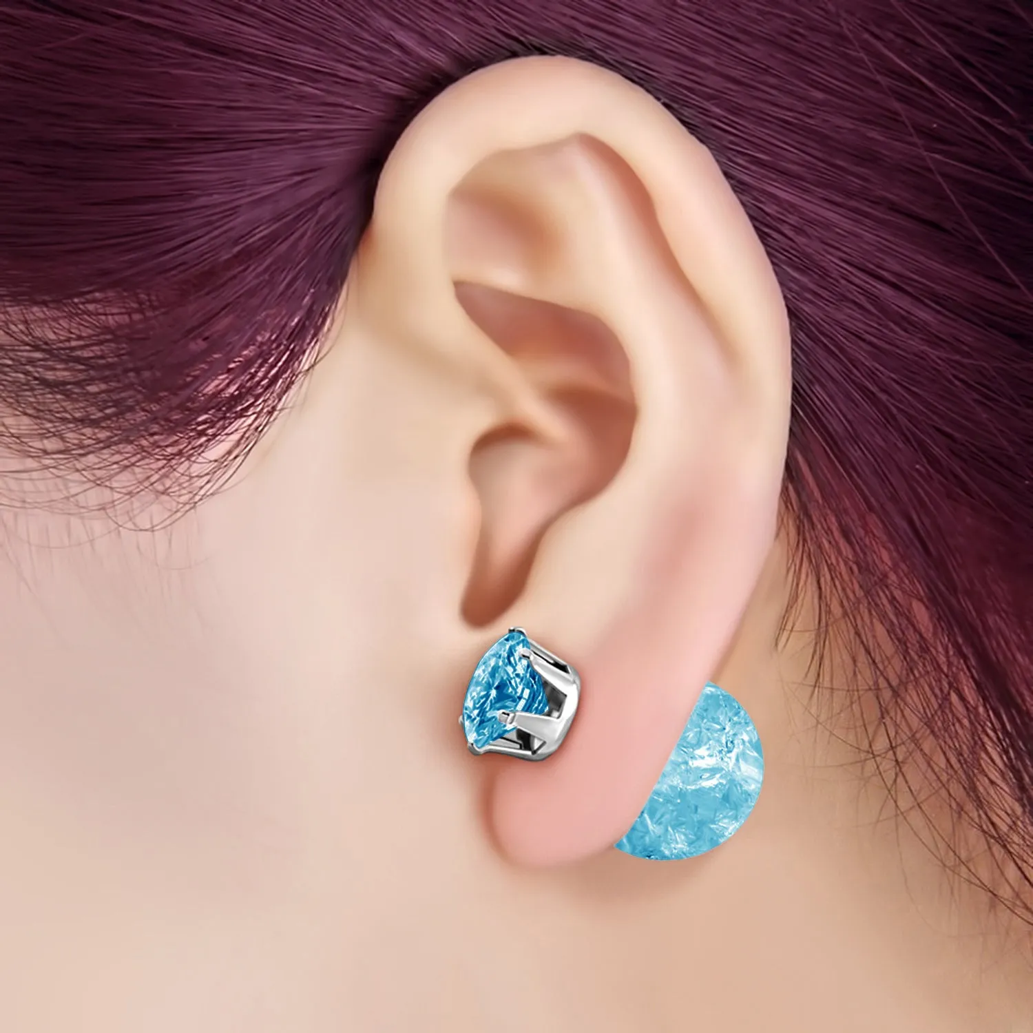 Stainless Steel Double Sided 8 MM CZ & 15 MM Crystal Candy Ball Stud Earrings