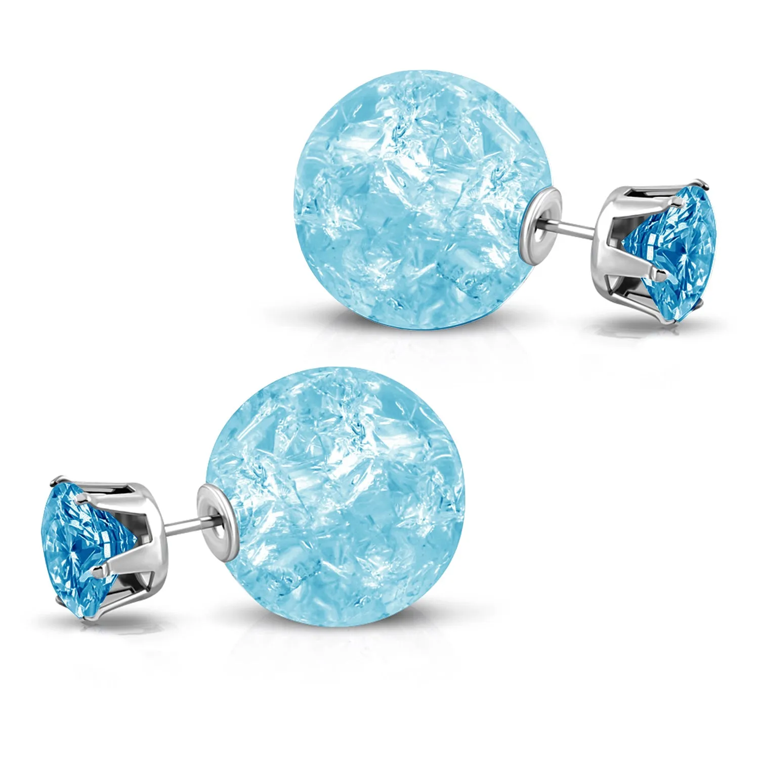 Stainless Steel Double Sided 8 MM CZ & 15 MM Crystal Candy Ball Stud Earrings
