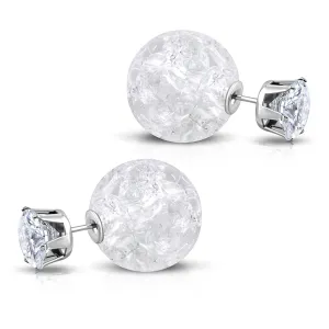 Stainless Steel Double Sided 8 MM CZ & 15 MM Crystal Candy Ball Stud Earrings