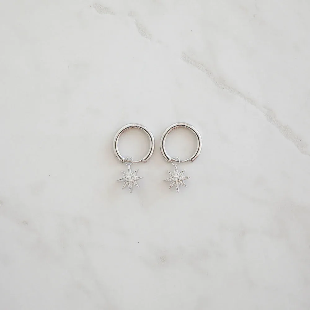 Star Gazing Hoop Huggies | Silver