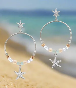 Starfish Glass Bead Hoop Earrings