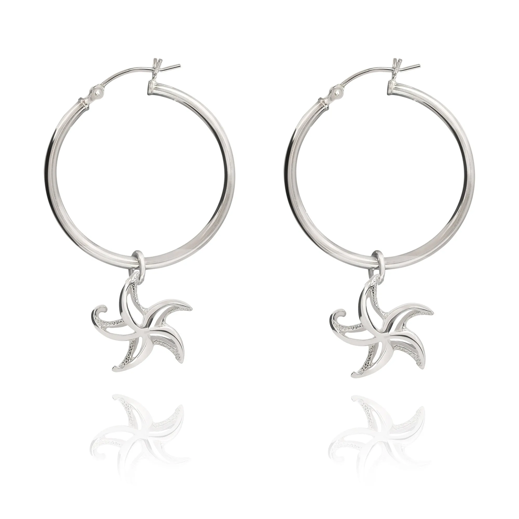 Starfish Hoop Earrings Sterling Silver- Small Sea Star Earrings, Small Starfish Dangle Hoop Earring Charms, Sea Star Jewelry Sterling Silver