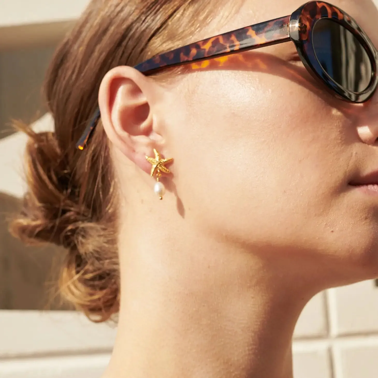 Starfish Pearl 18K Gold Pleated Earrings