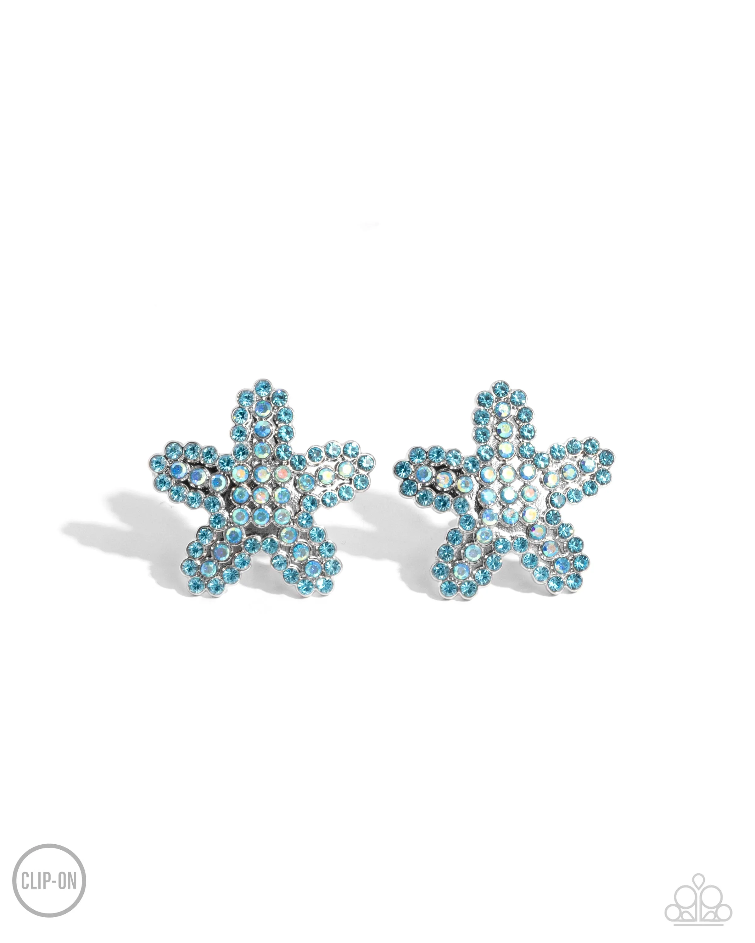Starfish Serenade - Blue - and Iridescent Rhinestone Paparazzi Clip-On Earrings