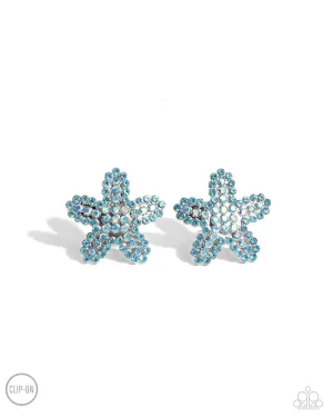 Starfish Serenade - Blue - and Iridescent Rhinestone Paparazzi Clip-On Earrings