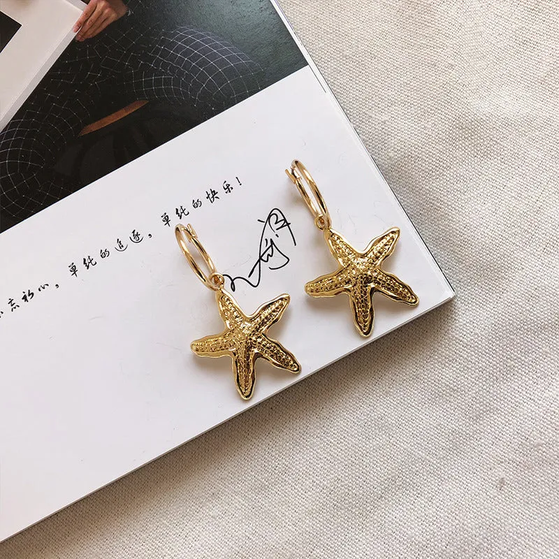 Starfish Shell Pearl Earrings Retro Earrings Trend Earrings