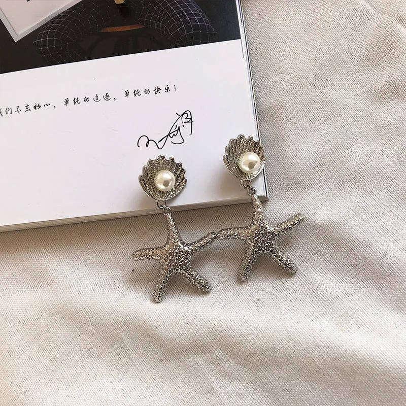 Starfish Shell Pearl Earrings Retro Earrings Trend Earrings