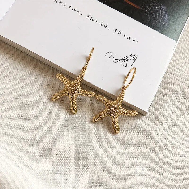 Starfish Shell Pearl Earrings Retro Earrings Trend Earrings