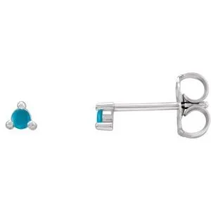 Sterling Silver 3.5 mm Round Natural Turquoise Earrings