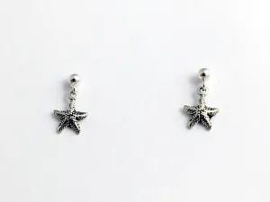 Sterling silver 3mm ball stud with tiny starfish dangle earrings-star,fish,ocean