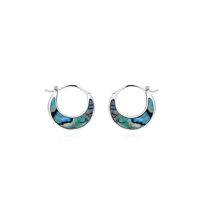 Sterling Silver Abalone ShellEarrings Turquoise Moon Hoop Earrings