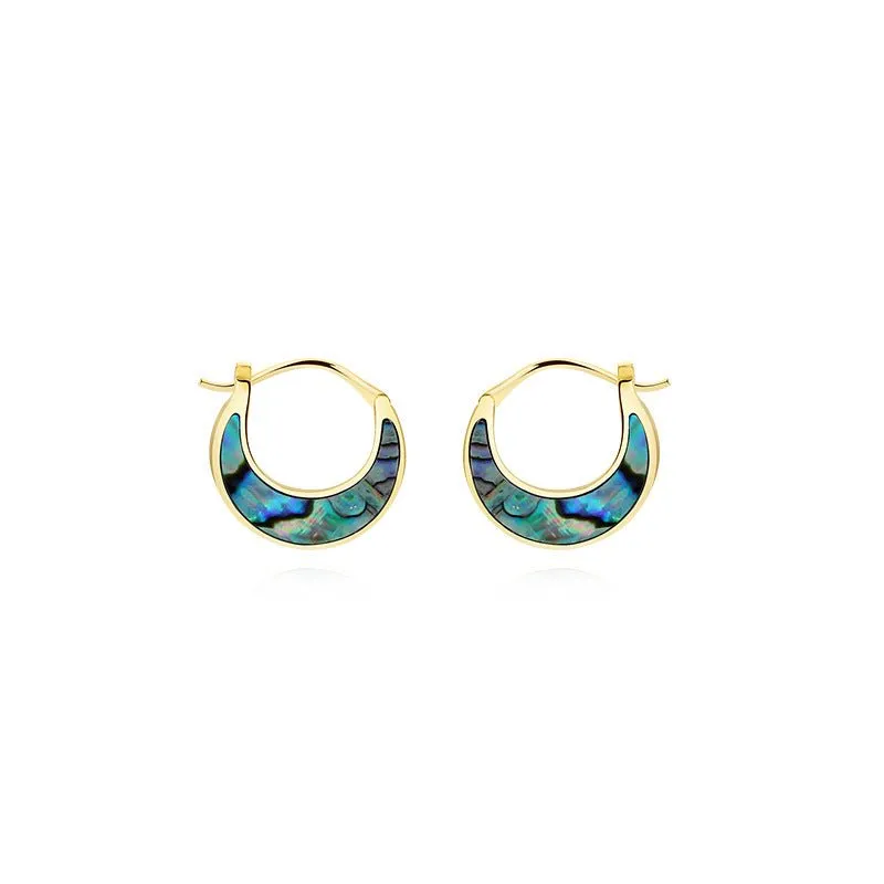 Sterling Silver Abalone ShellEarrings Turquoise Moon Hoop Earrings