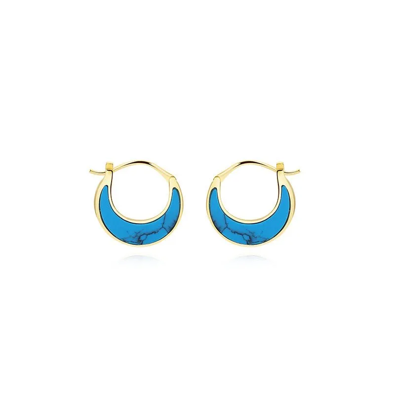 Sterling Silver Abalone ShellEarrings Turquoise Moon Hoop Earrings