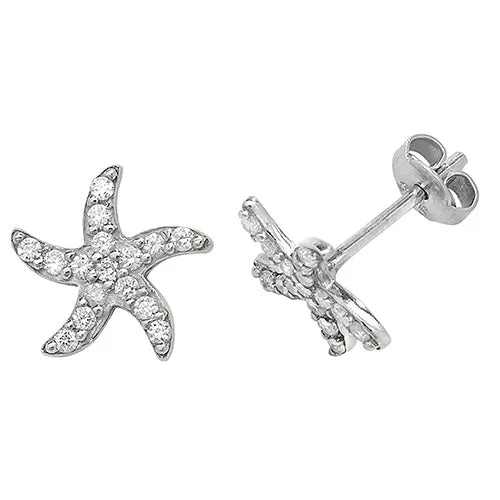 Sterling Silver & Cubic Zirconia Starfish Stud Earrings