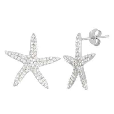 Sterling Silver and Cubic Zirconia Starfish Earrings (91886)