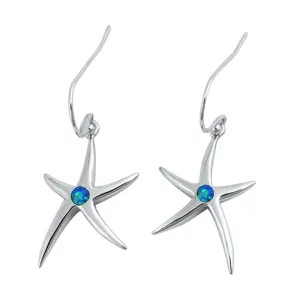 Sterling Silver Beach Starfish Star Ocean Sea Shell Earrings Blue Synthetic Opal