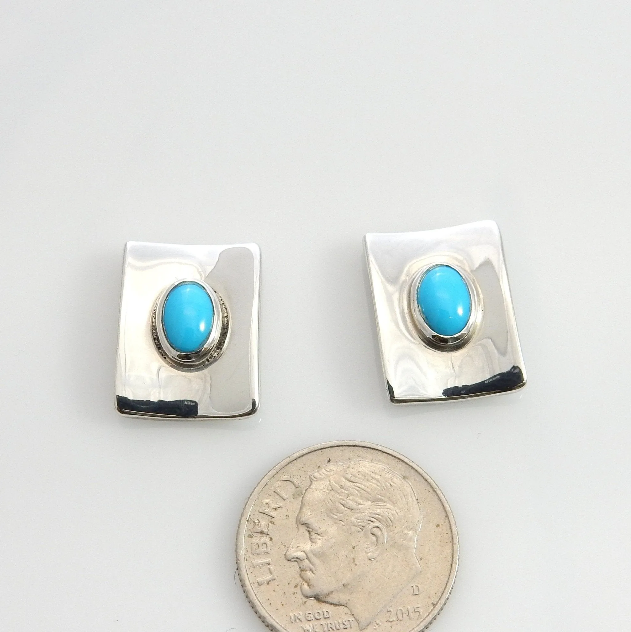 Sterling Silver Blue Turquoise Concave Post Earrings